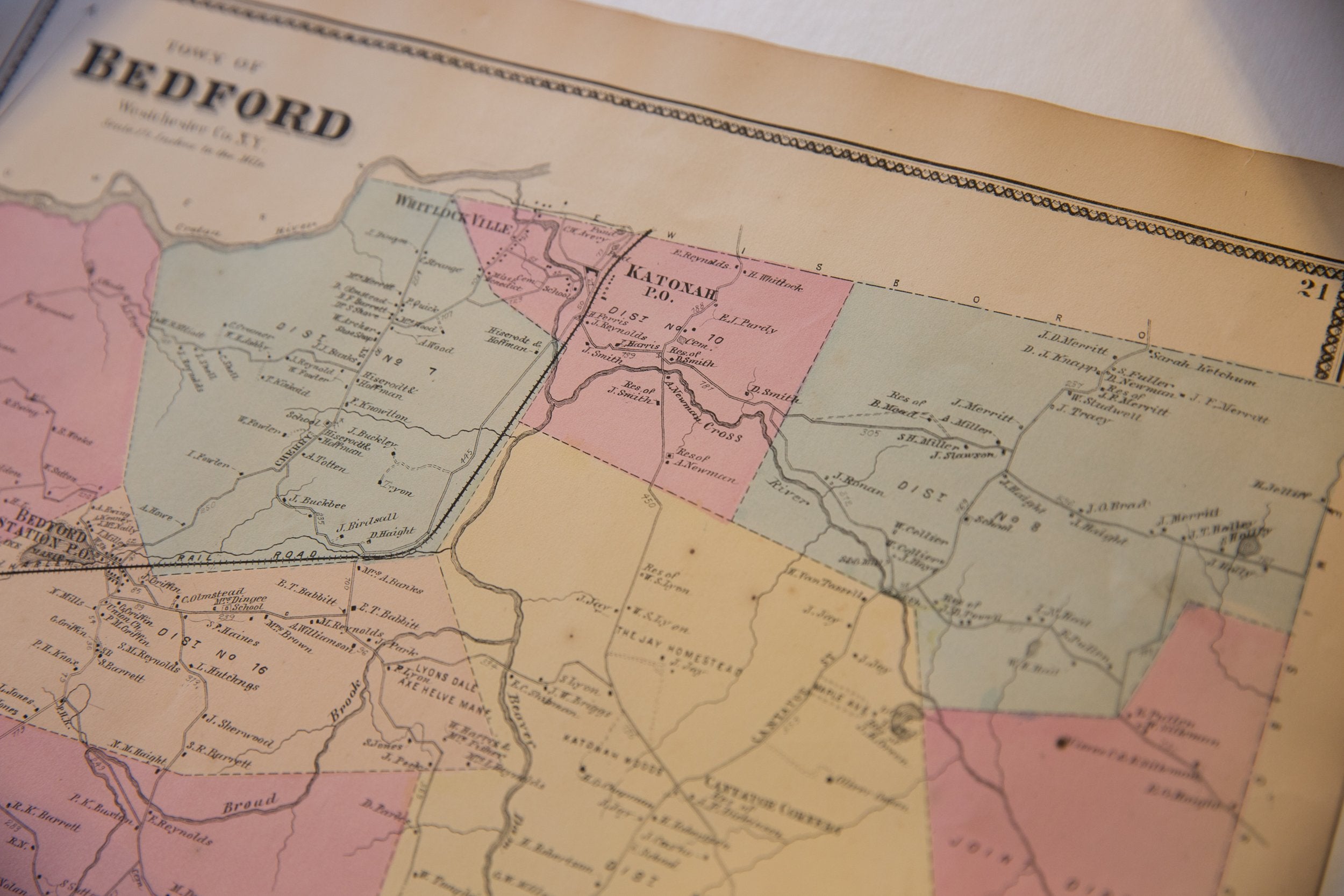 Antique 1860s Bedford Katonah NY Map // ONH Item 9776 Image 1