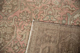 Vintage distressed Tabriz carpet pile showing foundation, with tightly woven back and selvage.