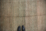 Distressed Oushak rug, faded raspberry and jade green lattice with abrash.