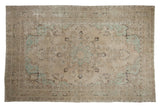 Distressed vintage Tabriz carpet, starburst medallion, muted aqua and sand, 6'2