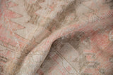 Distressed Oushak rug runner's soft texture and subtle pink and beige tones.