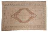 Vintage Distressed Oushak carpet with pale coffee stepped medallion and blush details, 5'6