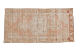 Distressed vintage Oushak runner with faded hexagonal medallion, palmettes, pink, coffee, 2'7