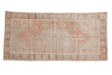 Distressed Oushak runner, faded diamond medallion and florals, blush, beige, seafoam, 2'10