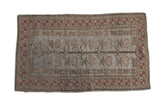 Distressed vintage Oushak rug with tree of life, starburst patterns in beige, pale raspberry, oxidized silver.