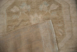 Vintage Distressed Oushak rug runner reverse, short pile, and intact selvage.