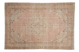 Distressed vintage Sparta carpet, faded pink-ivory medallion, brown details, 6'10