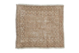 Distressed vintage Oushak square rug mat, sand and ivory, with subtle blossoms and even wear.