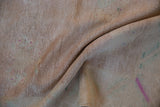 Vintage Distressed Oushak rug's hand knotted reverse, showing tight weave and faint numbering.