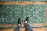 Vintage Nichols runner: expressive scrolling vinery across the soft jade green pile.