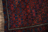 Belouch runner: geometric diamond lattice in madder red and sapphire blue, with intact side cord.