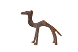 Vintage African bronze camel casting with a stylized form and dark aged patina.