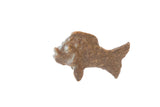 Vintage African bronze fish sculpture with textured patina, handmade detailing, 2 inches long.