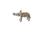 Collectible vintage African bronze boar sculpture with aged green patina.