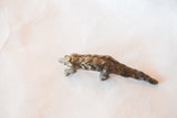 Side profile of a vintage African bronze pangolin with detailed overlapping scales.