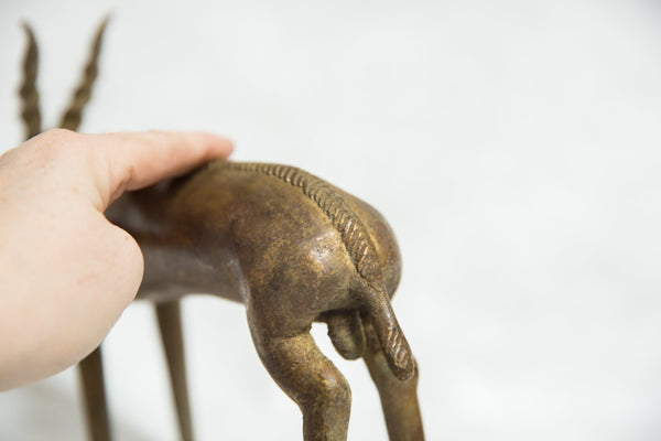 African Bronze Vintage Scuplture Casting Spiral Horned Antelope Imperfect