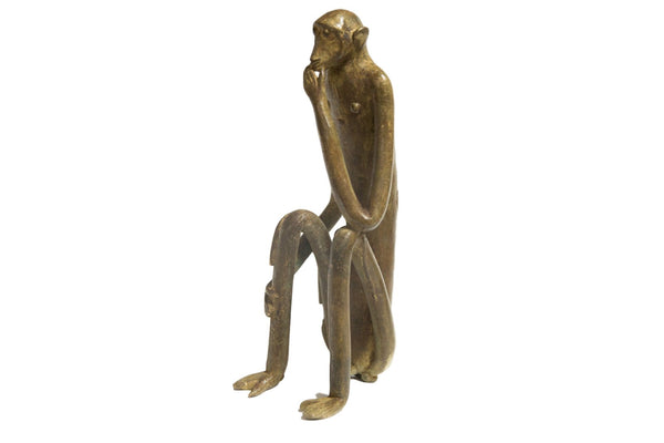 African Bronze Vintage Scuplture Casting Seated Monkey with Hand on Chin