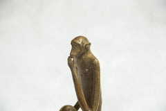 African Bronze Vintage Scuplture Casting Seated Monkey with Hand on Chin