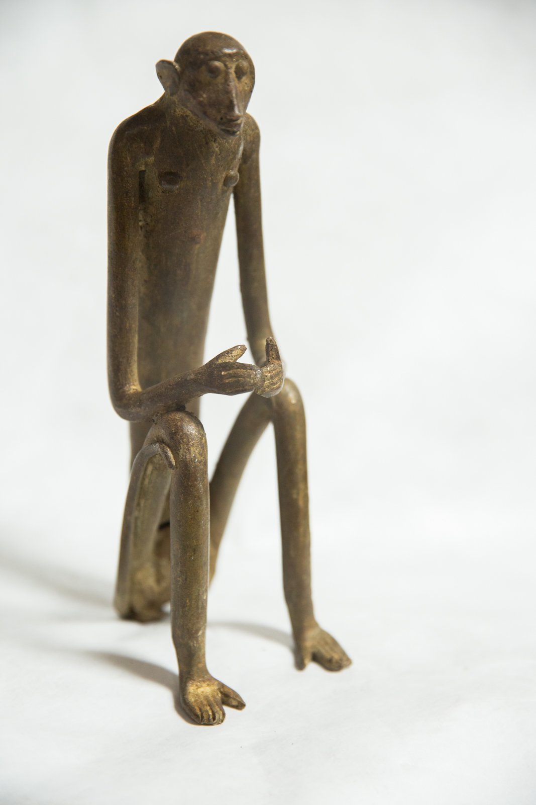 African Bronze Vintage Scuplture Casting Seated Monkey with Hands Touching