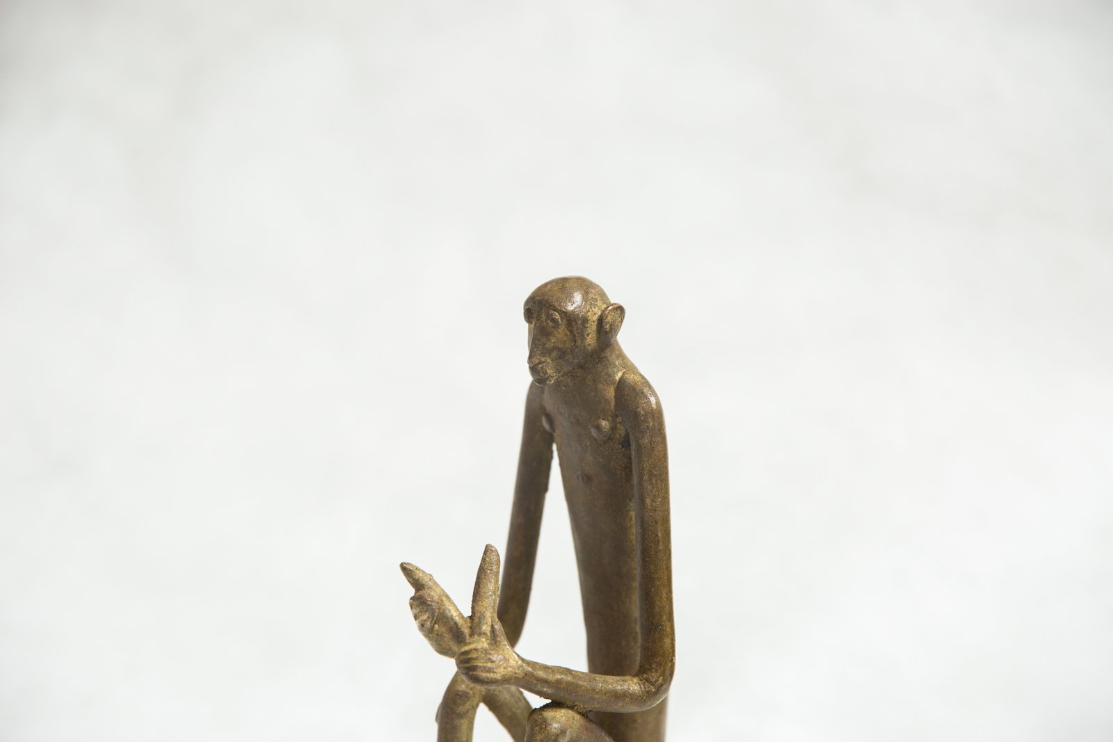 African Bronze Vintage Scuplture Casting Seated Monkey Peeling Banana