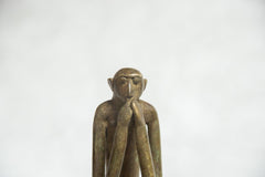 African Bronze Vintage Scuplture Casting Seated Monkey Hands Covering Mouth
