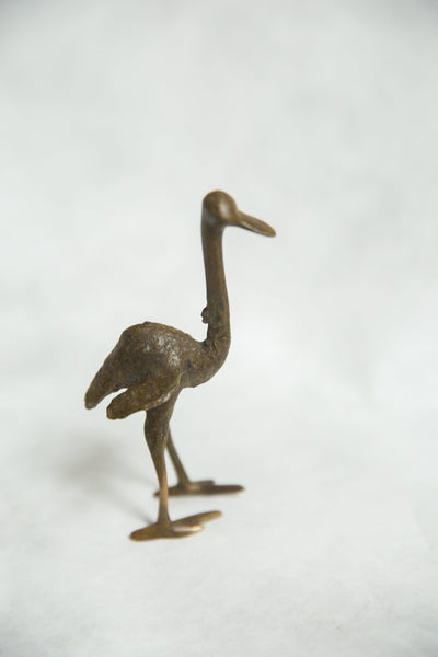 African Bronze Vintage Scuplture Casting Medium Ostrich Standing Wings Open