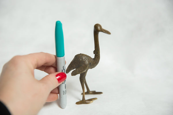 African Bronze Vintage Scuplture Casting Medium Ostrich Standing Wings Open