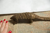 A hand placed beside the bronze pangolin sculpture to demonstrate its size.