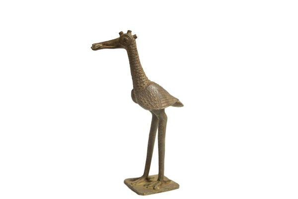 African Bronze Vintage Scuplture Casting Fishing Bird Triple Horn and Fish