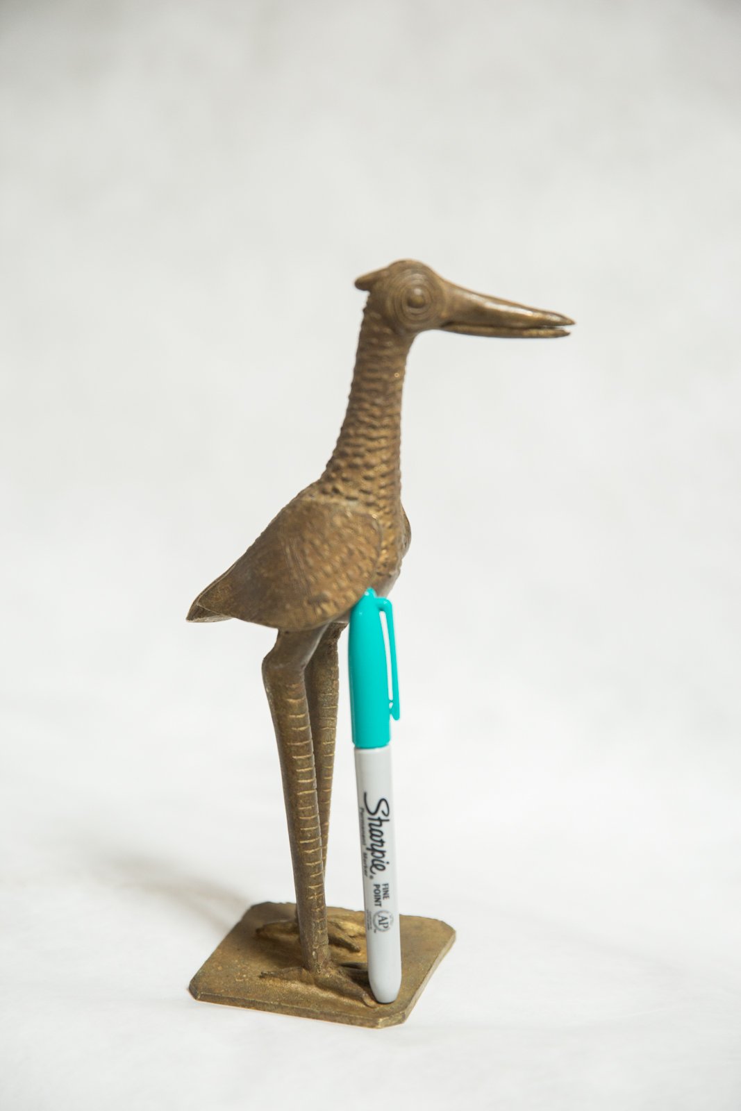 African Bronze Vintage Scuplture Casting Fishing Bird Single Feather no Fish