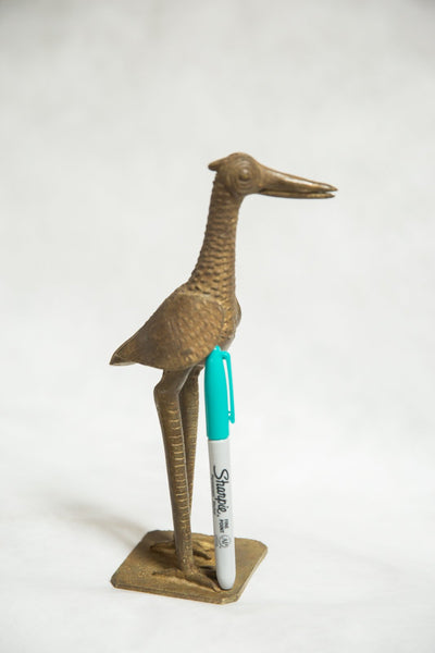 African Bronze Vintage Scuplture Casting Fishing Bird Single Feather no Fish