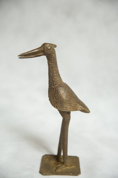 African Bronze Vintage Scuplture Casting Fishing Bird Single Feather no Fish
