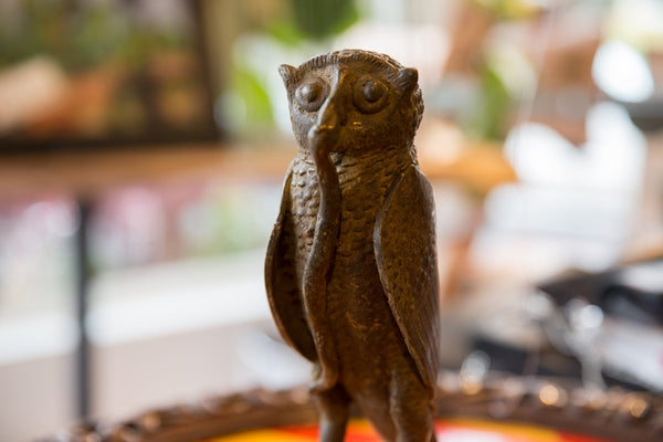 Large Owl with Snake in Mouth Vintage African Bronze Sculpture // ONH Item AB00278 Image 1