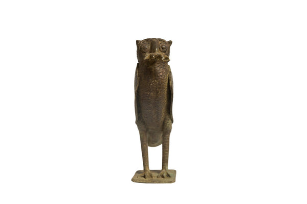 African Bronze Vintage Scuplture Casting Owl with Rodent in Mouth