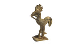 Vintage bronze rooster gold weight featuring stylized armor details and a dark, iron-like patina.