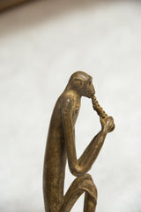 African Bronze Vintage Scuplture Casting Seated Monkey with Two Handed Corn