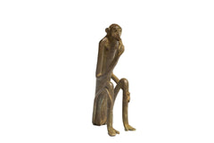 African Bronze Vintage Scuplture Casting Seated Monkey with Single Handed Corn