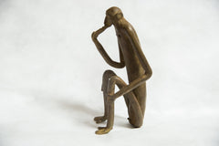 African Bronze Vintage Scuplture Casting Seated Monkey with Single Handed Corn