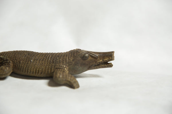 African Bronze Vintage Scuplture Casting Crocodile Low Cast Imperfect