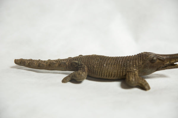 African Bronze Vintage Scuplture Casting Crocodile Low Cast Imperfect