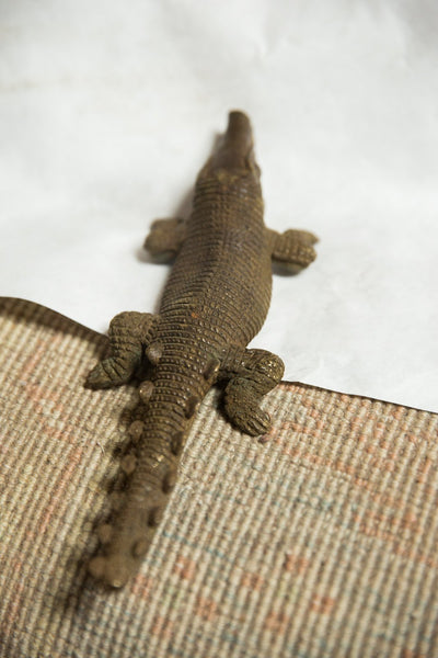 African Bronze Vintage Scuplture Casting Crocodile Low Cast Imperfect