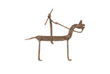 Large vintage African iron horseback warrior holding a spear, with rustic patina.