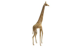 Vintage African bronze giraffe sculpture with an etched animal print and aged patina.