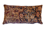 Vintage Rug Fragment Pillow, aged Kerman floral pattern in tan, red, blue.