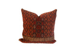 Vintage hand-knotted Turkmen pillow, rich red-brown and black geometric patterns, 20x20.