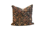 Vintage Rug Fragment Pillow with antique Persian Fereghan pattern in navy, rust, ivory, 20x20.