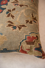 Antique Persian Sultanabad lumbar pillow pile, seafoam green, red, and blue floral motif.