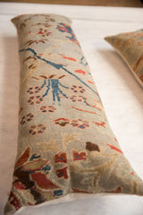 Antique Persian Sultanabad rug fragment pillow showcasing seafoam, cobalt, madder red floral vinery.