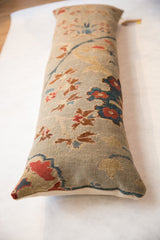 Hand-knotted texture and seafoam green, red floral vinery on antique Persian Sultanabad pillow.