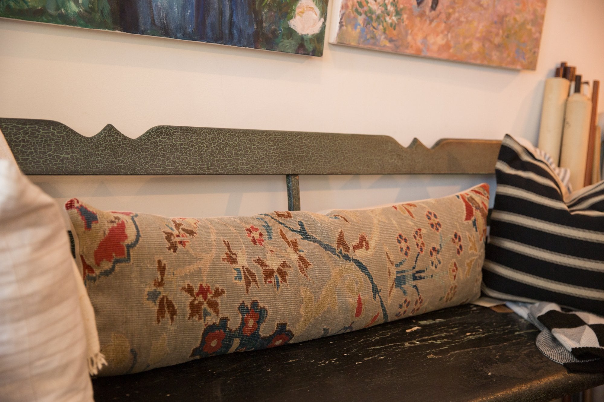 XL Reclaimed Antique Persian Rug Fragment Lumbar Pillow / Item ﻿AS6519A7108A image 1